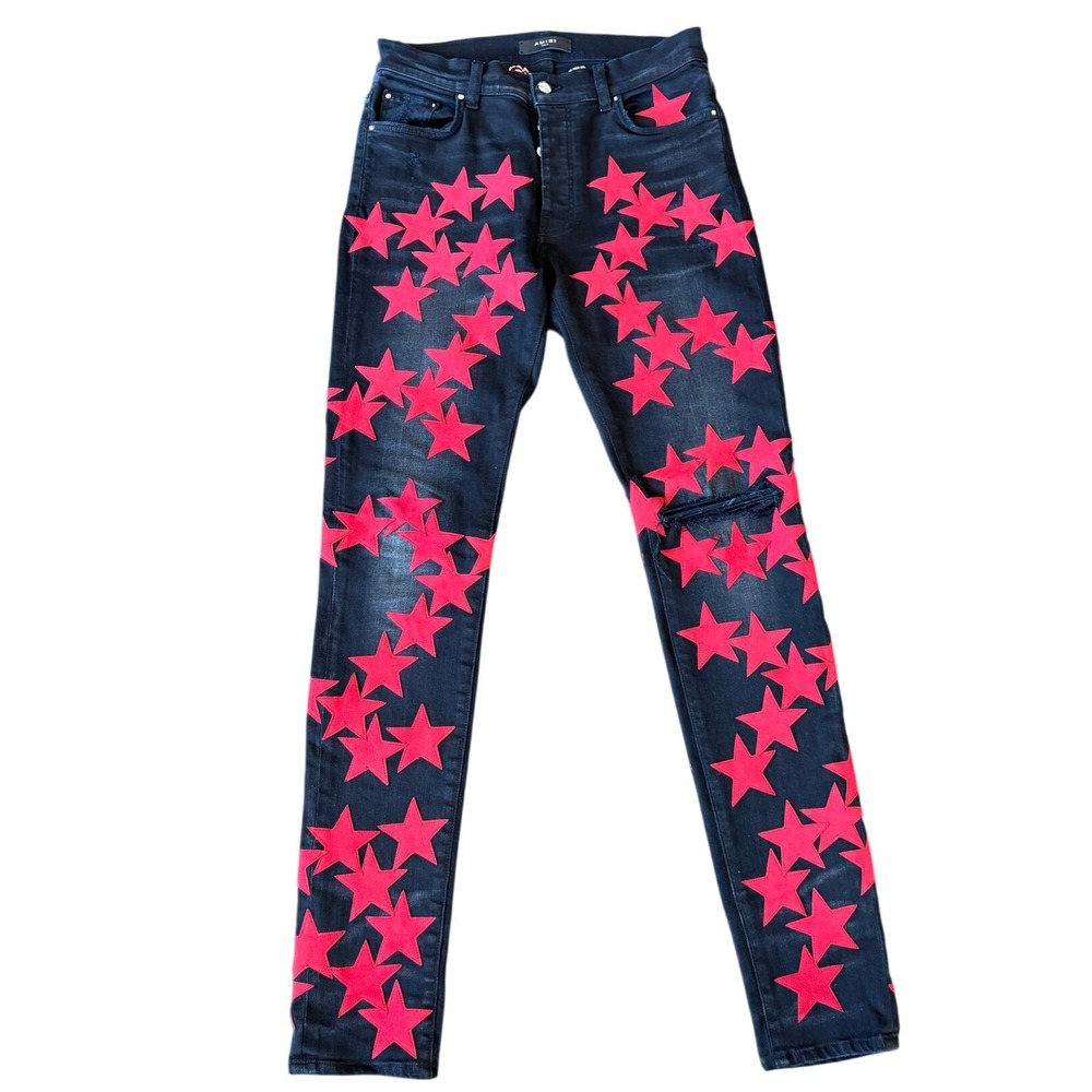 Amiri x Chemist Red Star Jeans Black w/ Red Suede Stars Size 31 – Made in USA